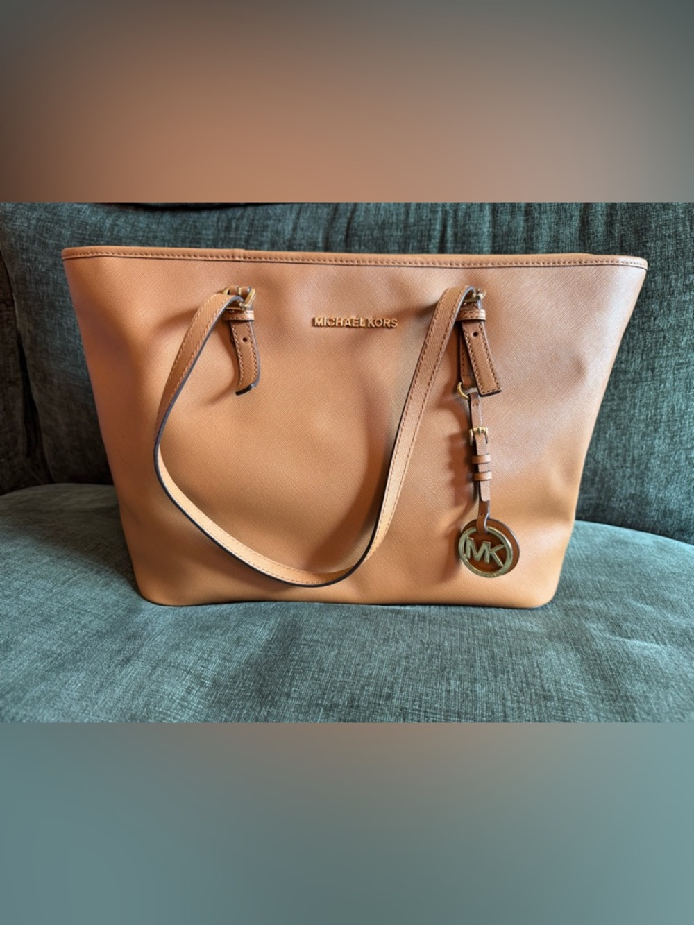 Michael Kors Caramel Saffiano Leather Tote with MK Charm